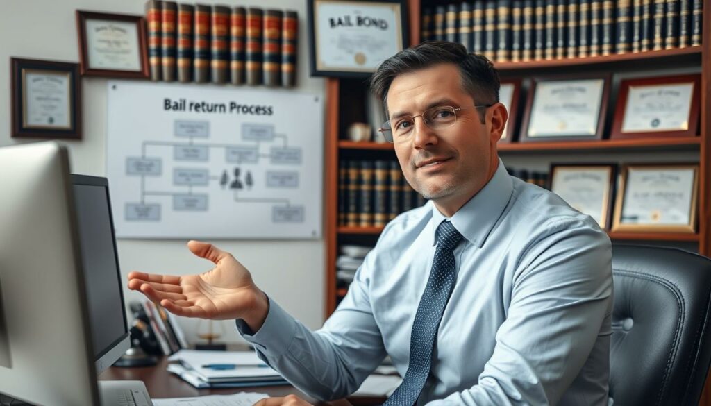 Bail bond agent explaining bail return process